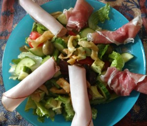 Salad with an oil and vinegar dressing. And lots of other delicious bits.